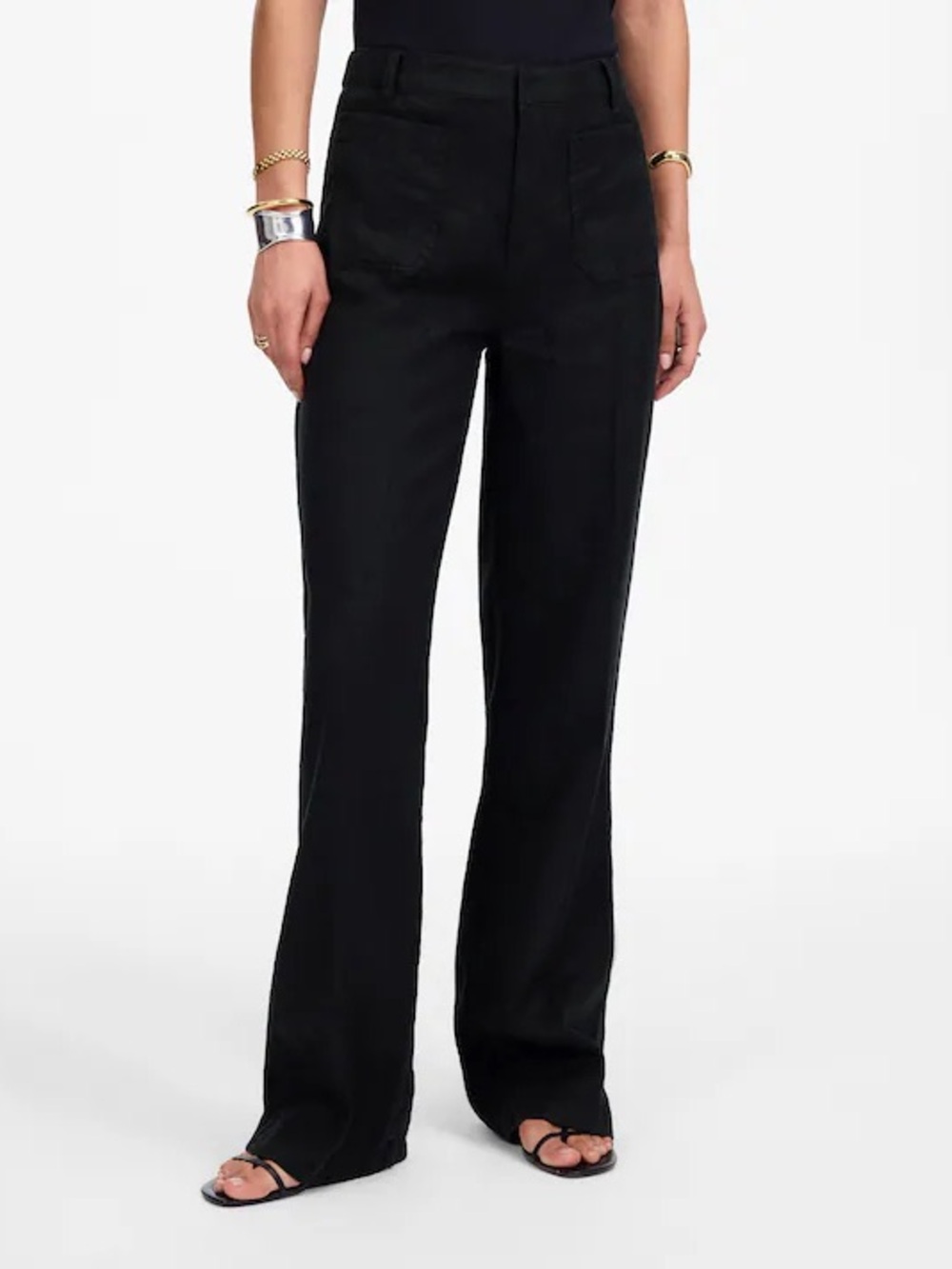 NWT Madewell Patch Pocket Flare Pant in 100% Linen 2P 2 Petite Black $118 NU806